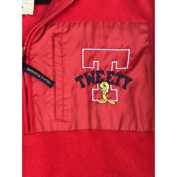 VTG Warner Bros. Looney Tunes Fleece Pullover Jacket Tweety Bird Red Sz.‎ L - Picture 1 of 8
